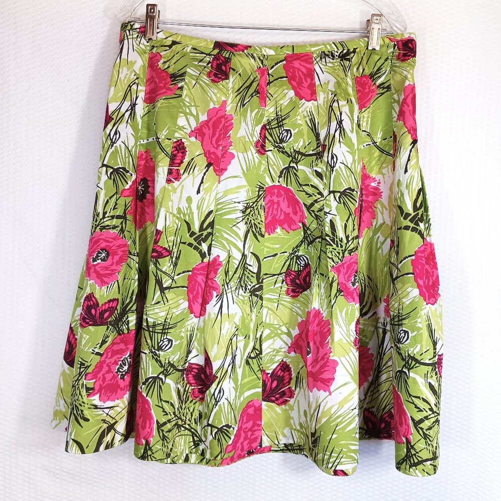 Talbots Pleated A Line Floral Skirt Side Tie Size 14P